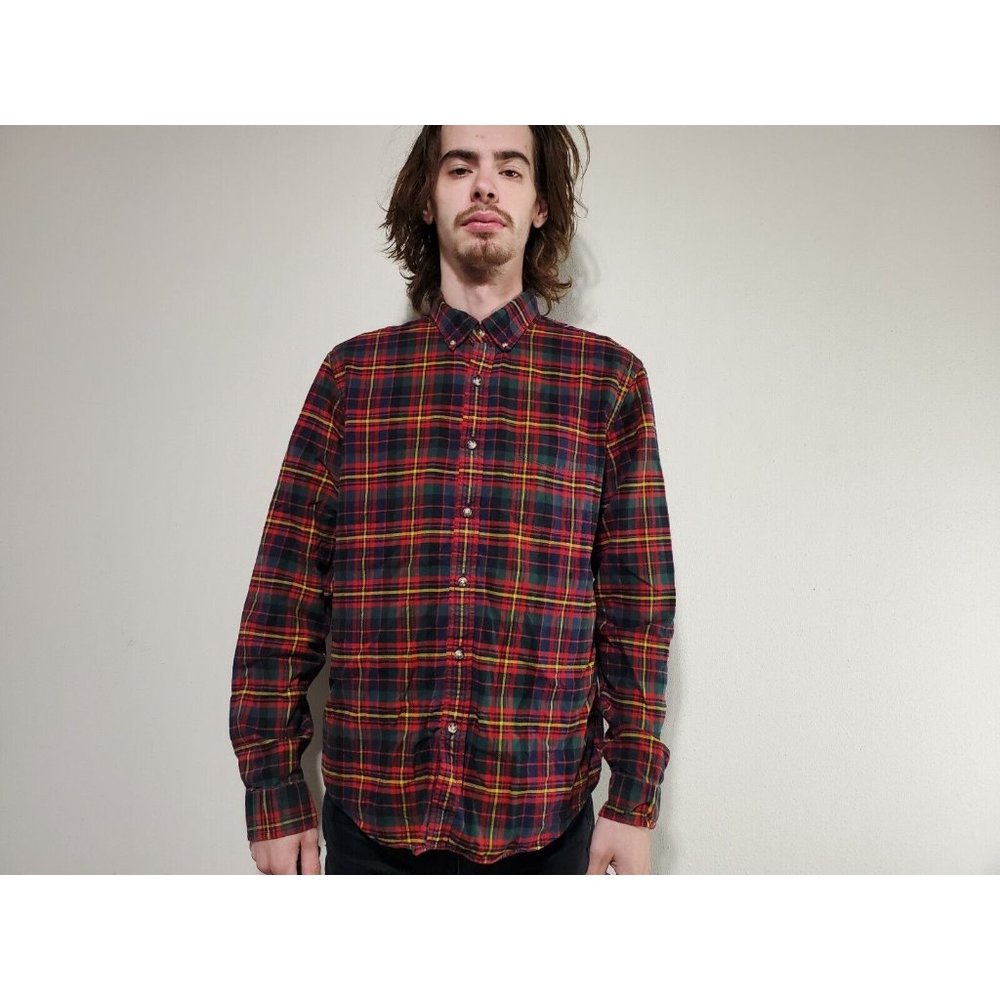 J Crew Casual Button Shirt Plaid Slim Fit Men's Size L